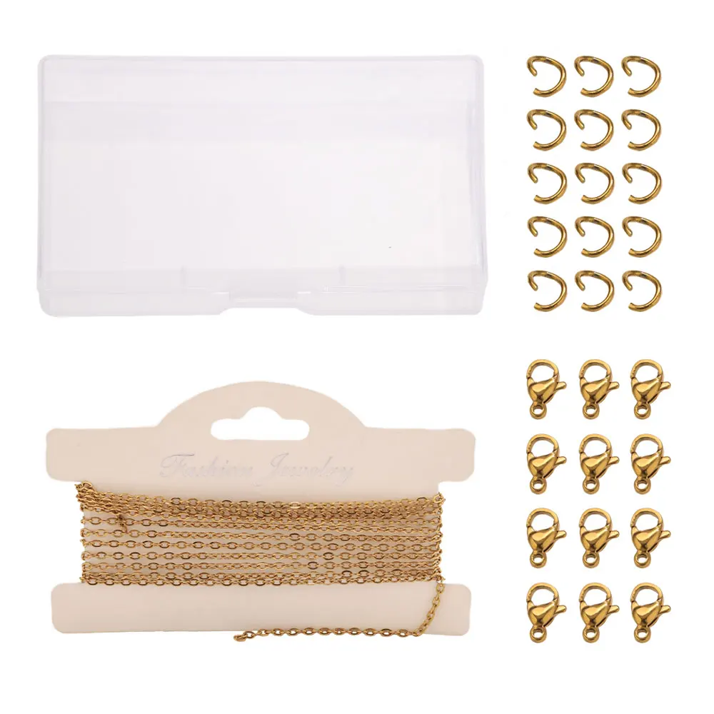 

1 Set 18K Stainless Steel Jewelry Making Kit 2M ChainLobster Clasps Jump Rings Storage Box for DIY Necklace Bracelet Bulk Wholes