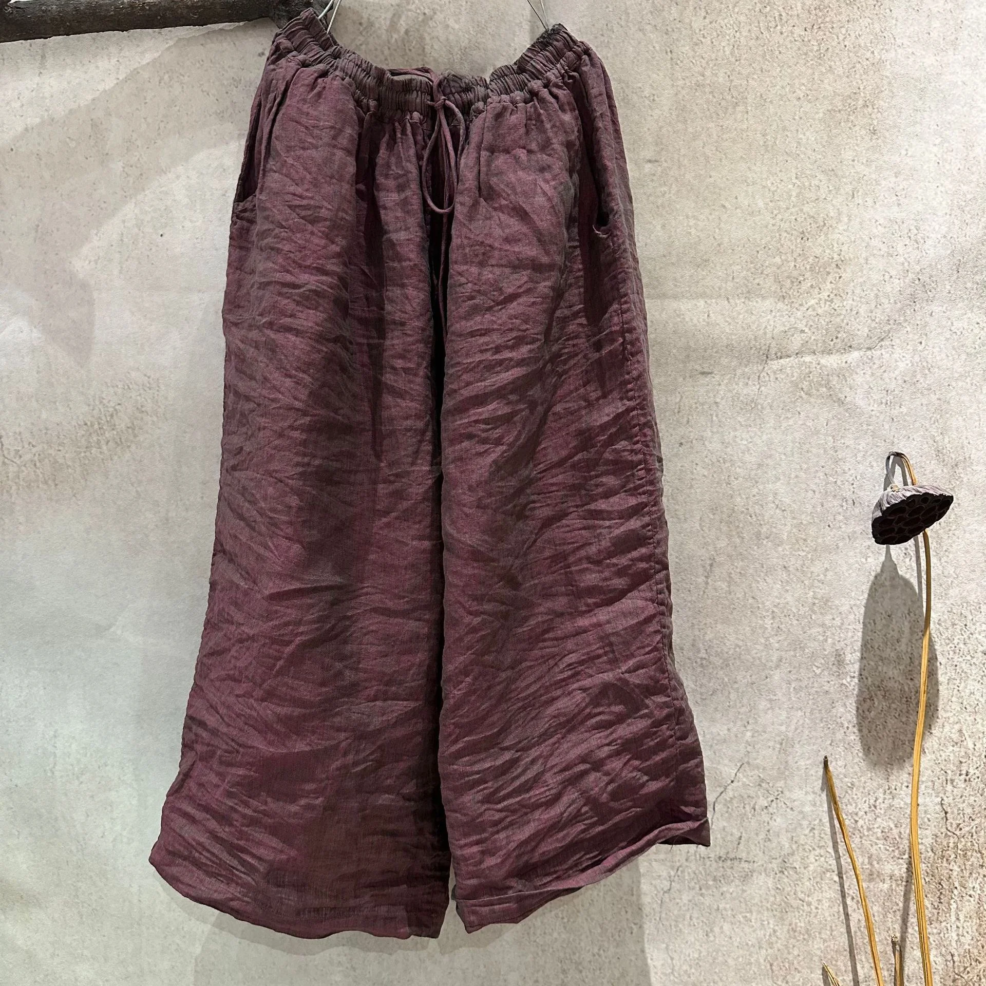 

High Quali Linen Wide Leg Pants Loose Casual Artistic Retro High Waist Straight Cut Women's Trousers Color Woven Loose Fit