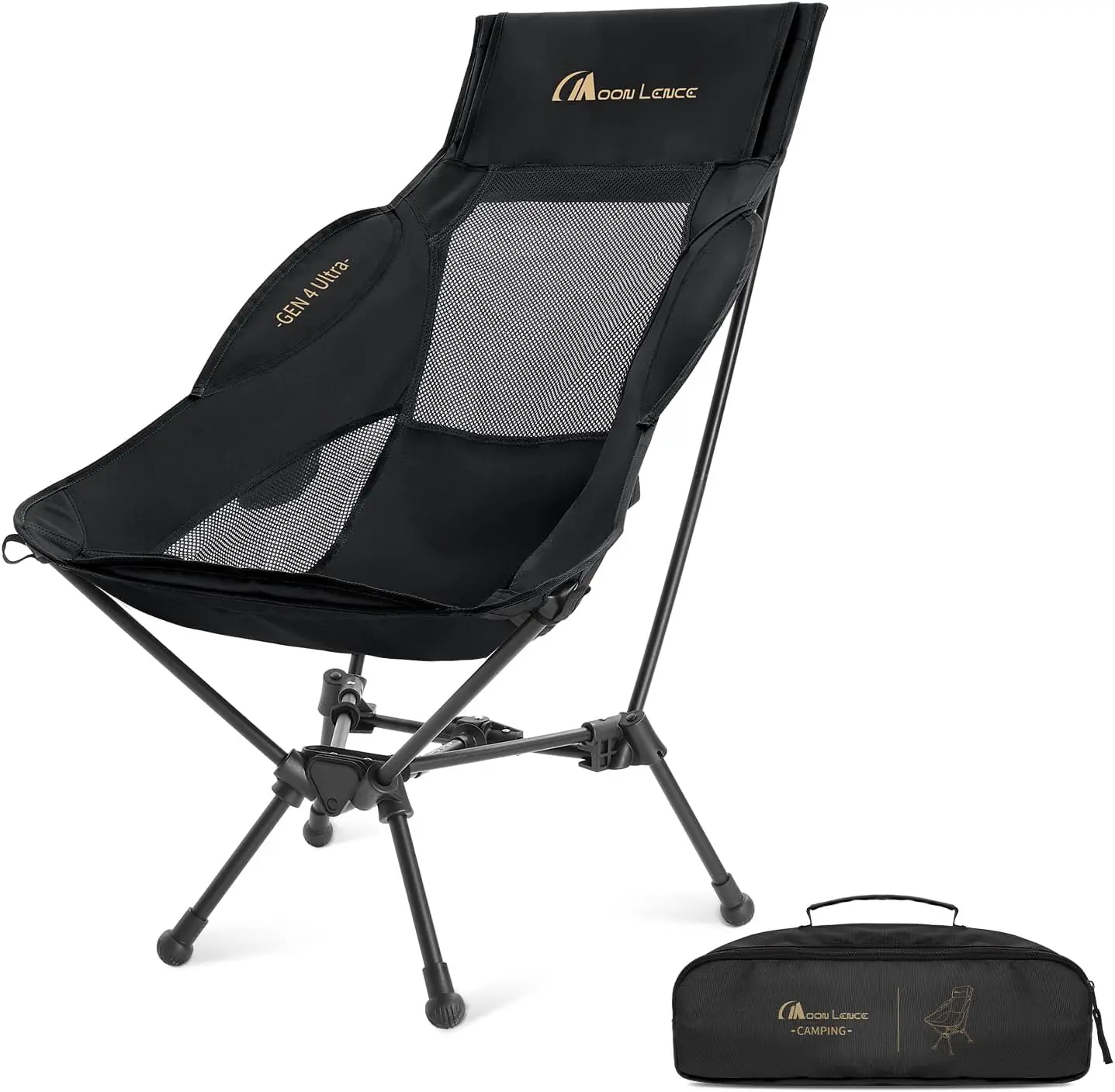 

High Back Folding Camping Chair, 330lbs Portable Compact with Wide Seat & Ergonomic Support (Black)