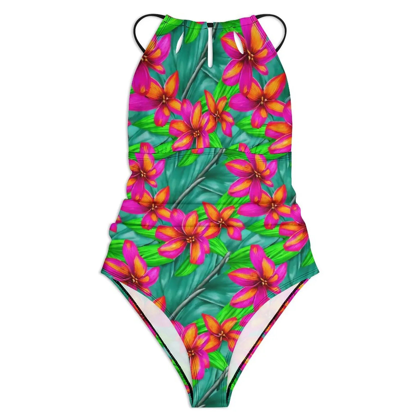 Tropical Floral Swimsuit Paradise Swimwear One Piece Fitness Swimsuits Halter Bathing Suits Woman Push Up Sexy Beach Outfits