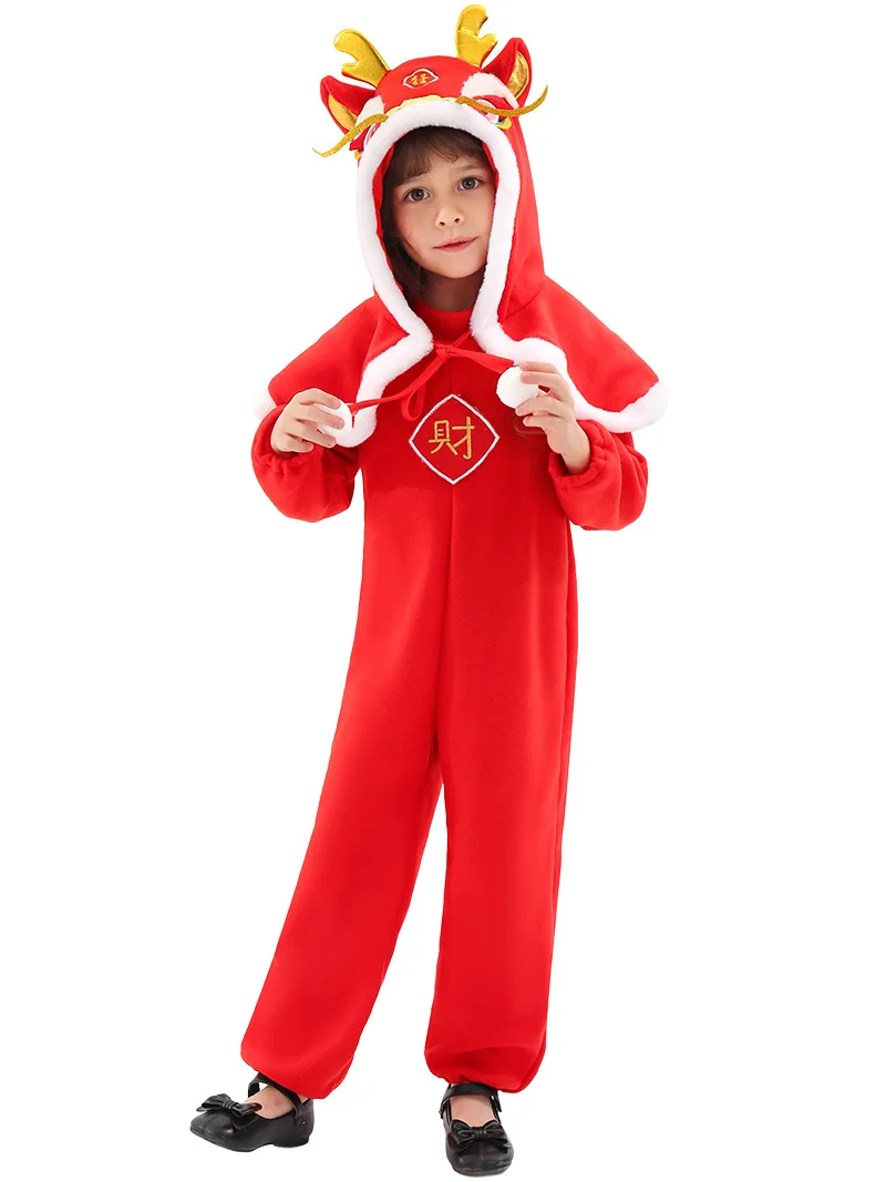 Halloween Spring Festival Costume dragon jumpsuit Outfit cosplay for Boys and Girls for Carnival Party Dress Up Jumpsuit