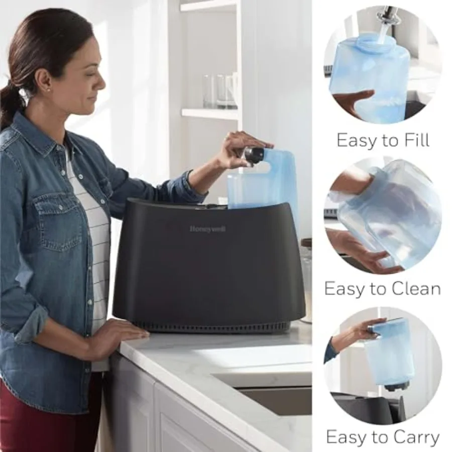 مرطب رطوبة بارد لغرف النوم والغرف المتوسطة حتى 500 قدم مربع وسعة 1.1 جالون مخرج رطوبة غير مرئي مع تقنية الأشعة فوق البنفسجية