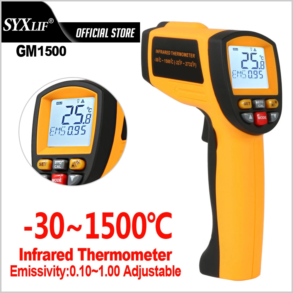 

SYXLIF IR Thermometer Non Contact Pyrometer Industrial Laser Thermometer Gun 22℉-2732℉ Industrial High Temp Infrared Thermometer