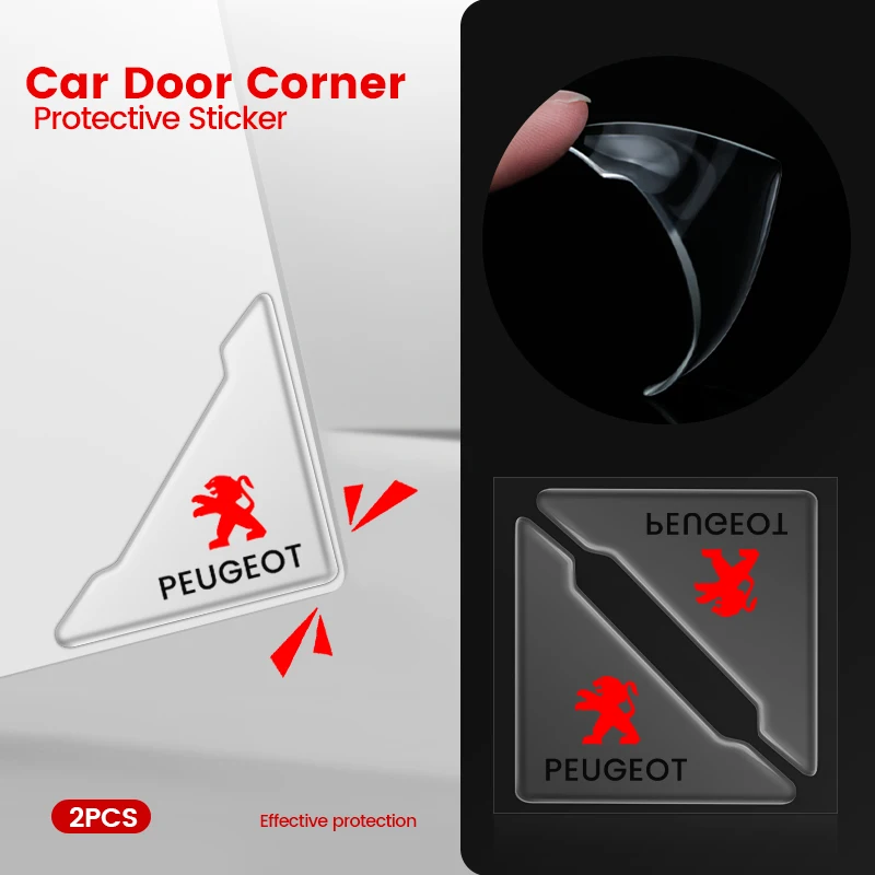 

2pcs Car Door Corner Transparent Protective Stickers For Peugeot 206 207 301 307 308 408 508 2008 3008 4008 5008 car Accessories