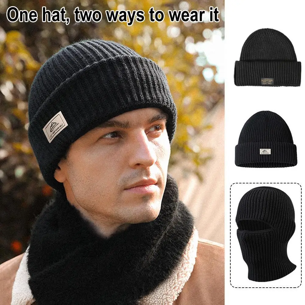 

Knitted Hat Winter Cotton Thickened Cold Hat Outdoor Cycling Warm Cap Hat Mask 2 in 1 Full Face Protection Cap Earmuffs Hat