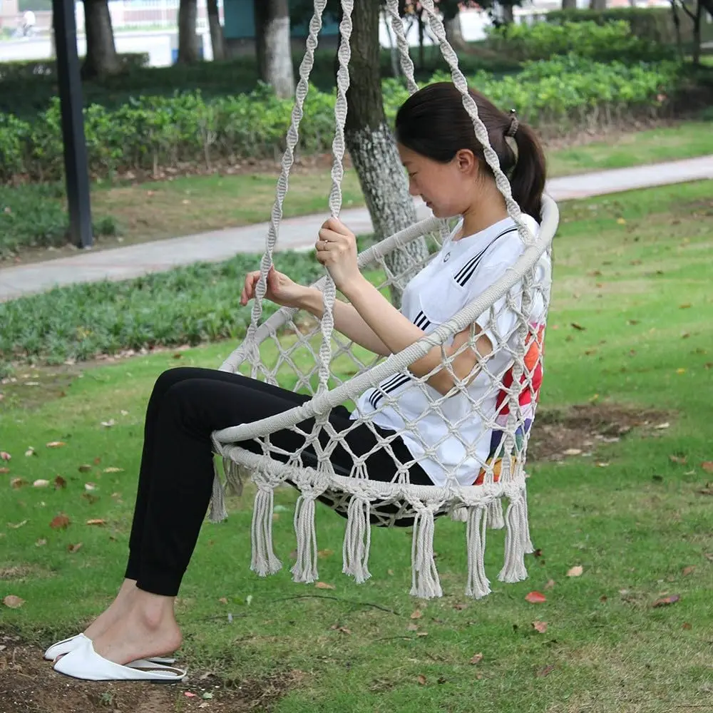 حبل معلق Hammo Lounger كرسي Rame الشرفة سوينغ للداخلية والخارجية غرفة نوم المنزل فناء دي ساحة الحديقة ، تشمل السنانير لا السقف
