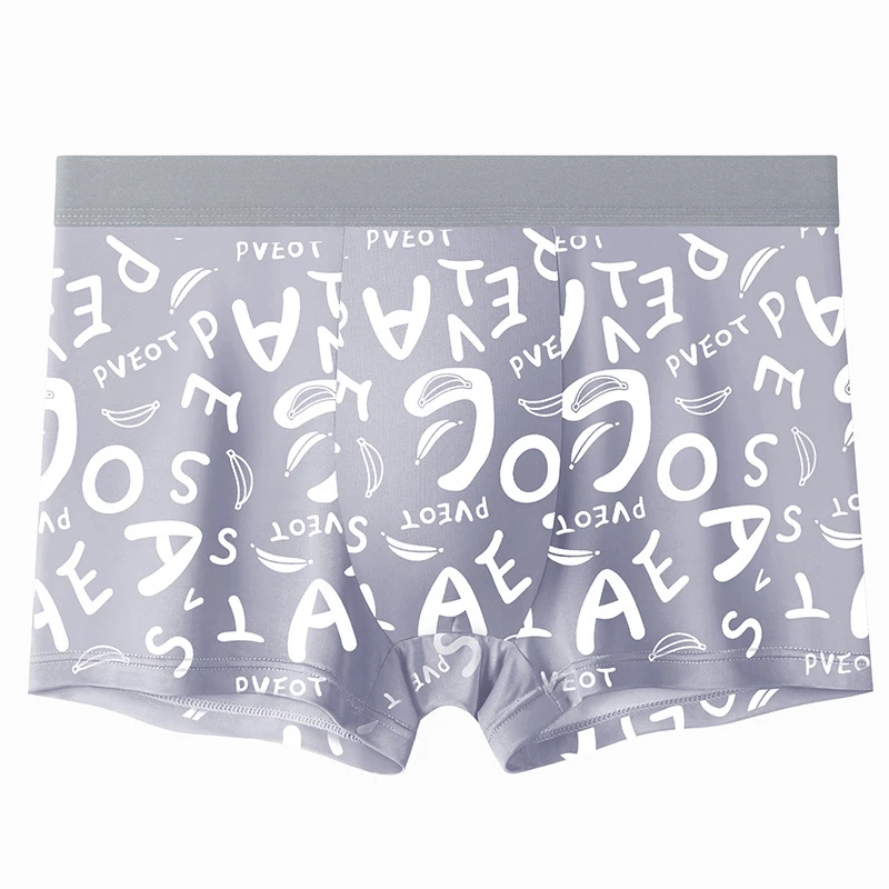 1Pc Men's Printed Boxers Briefs Underwear Comfortable Underpants Shorts Sexy Ice Silk Summer Fashion Panties