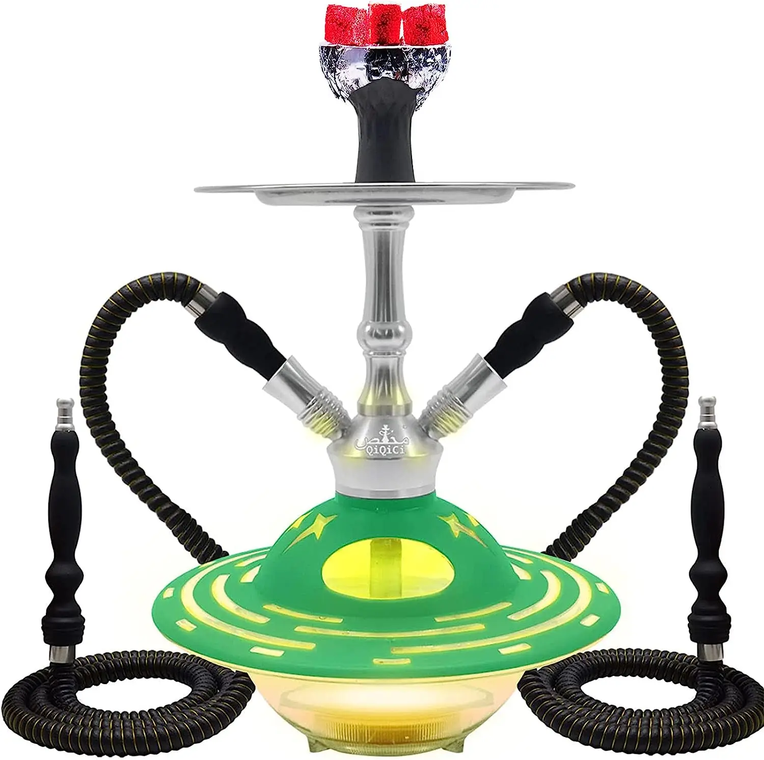 

Hookah Set Shisha Hookahs UFO Model Complete With LED hookah 2 Hose Coal Tongs Hookah Narguile Smoking Free Shipping To Us