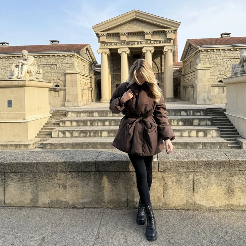 

Women's Retro Casual V Neck Cotton Coat Elegant Lace Up Loose Office Thick Jacket Autumn Winter Easy Match Comfly Warm Clothes