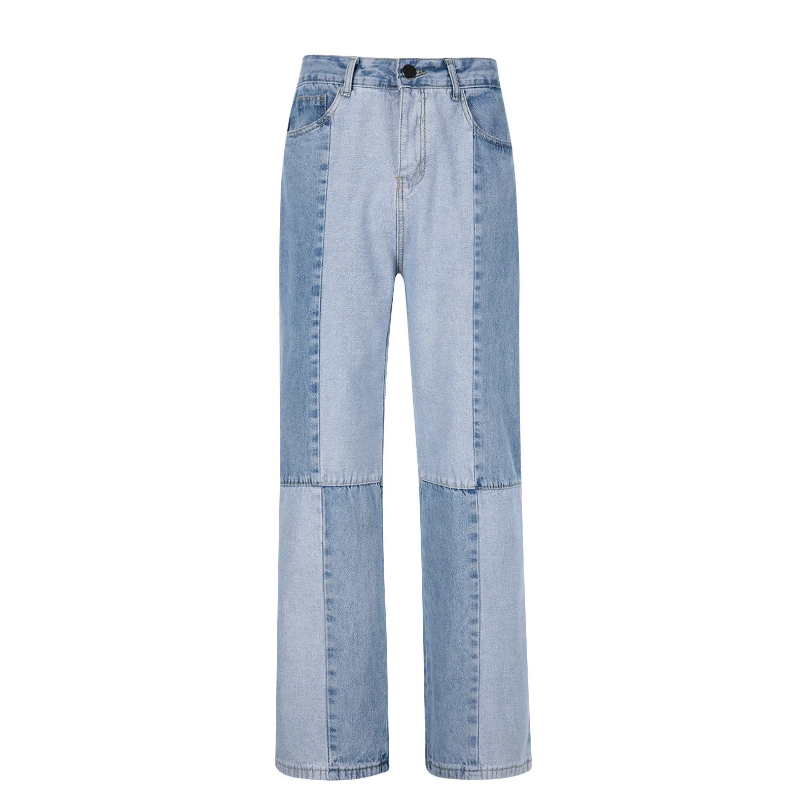 Fashion Men's Denim Korean Style Wide-leg Pants 2024 New Autumn Loose Straight-leg Jeans Patchwork Denim Trousers Male