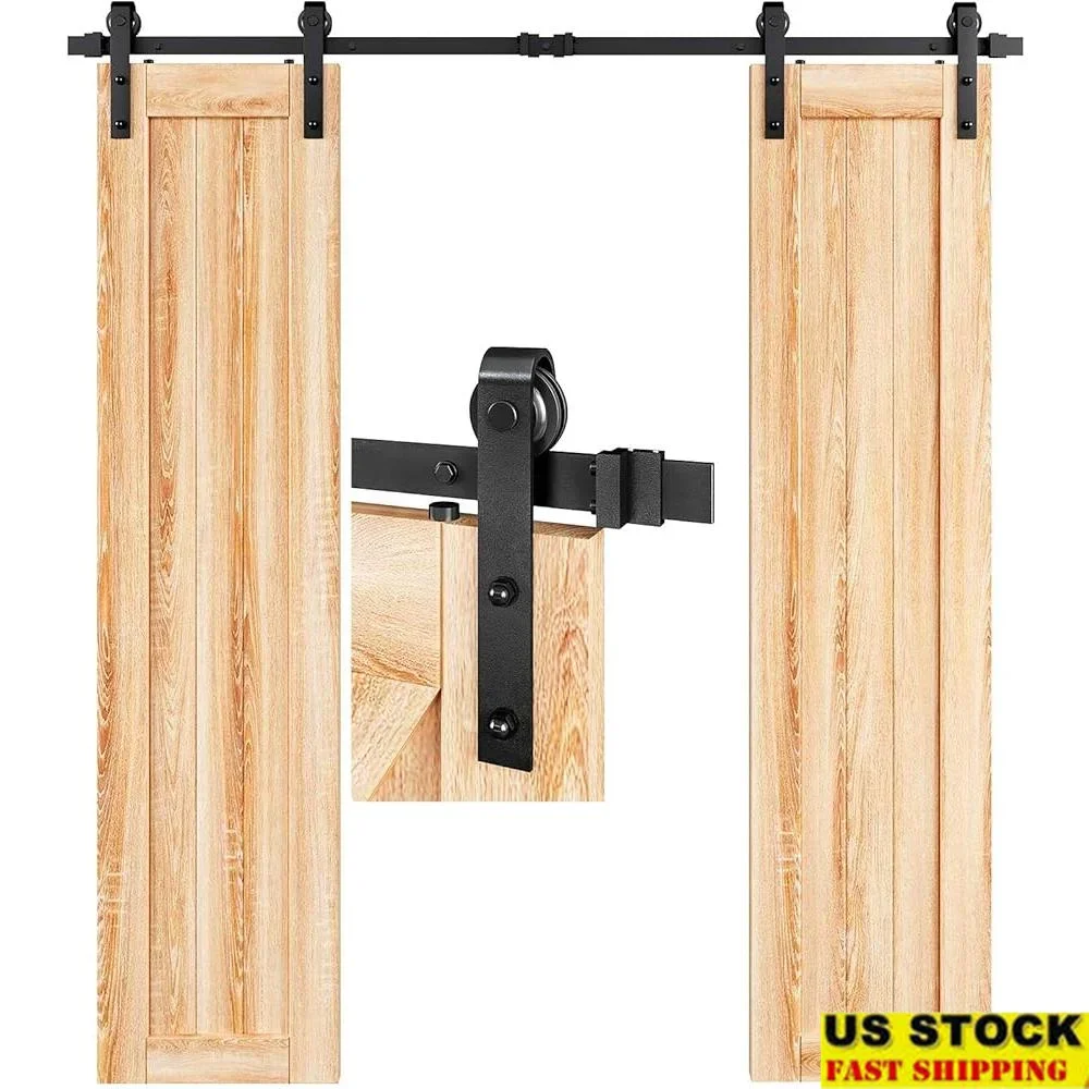 

Heavy Duty Sliding Barn Door Hardware Track Kit Double Door J Pulley Smooth Quiet Easy Install 250lb Capacity Aisle Garage