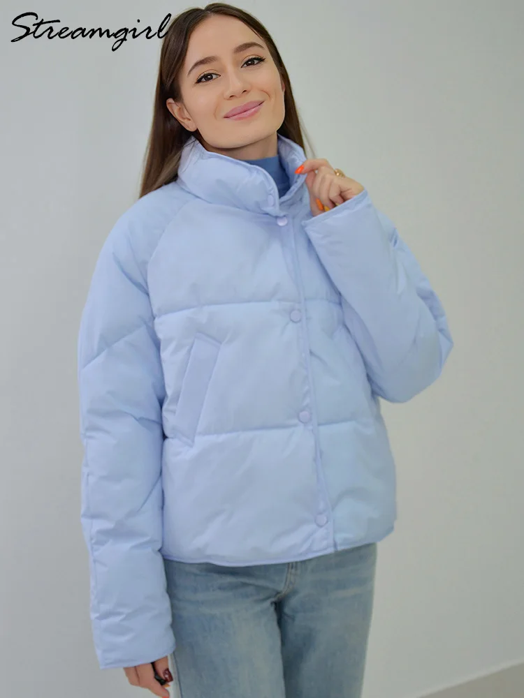 Streamgirl Short Warm Down Cotton Jackets Women For Winter Thick Padded Coats White Winter Outerwear Jackets For Women 2023