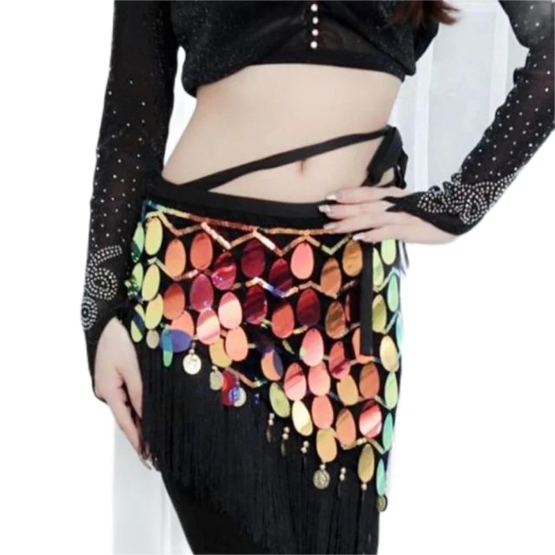 Women Belly Dance Hip Scarf Sexy Tassel Sequin Hip Short Skirt Oriental Dance Training Suit Accessories Wrapped Hip Scarf