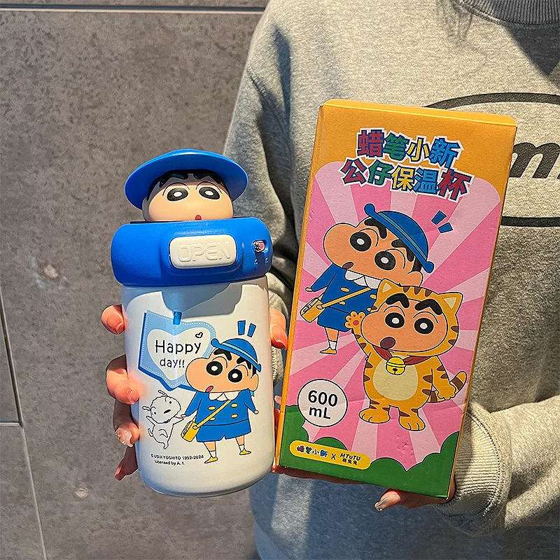 Crayon Shin-chan Cute Cartoon Cross Dressing Animal Stainless Steel Insulated Cup Kawaii Periphery Straw Cup Lovely Home Decor