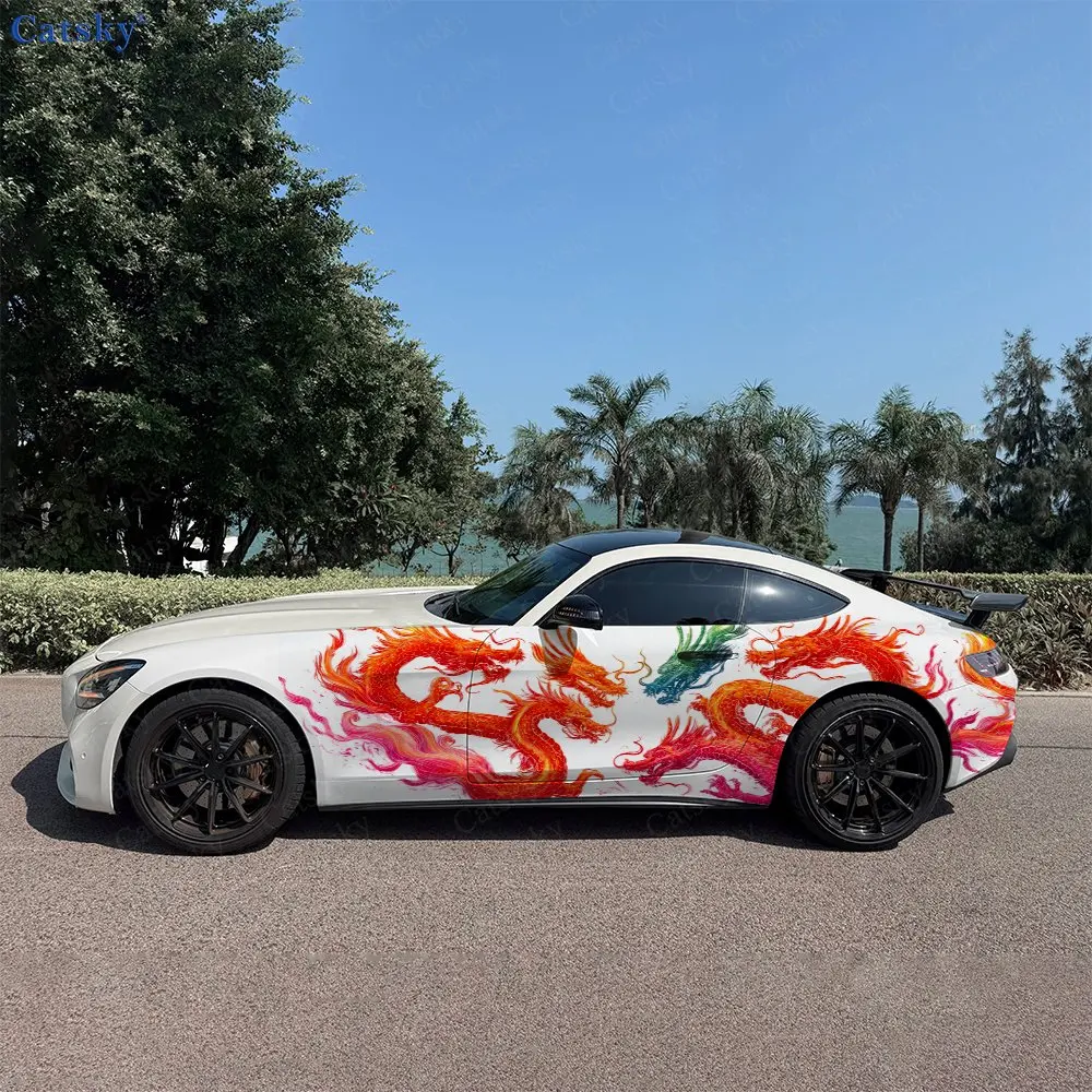 2pcs Flame Dragons Power Might, Durable, Fade-resistant, Enhance Vehicle Aesthetics With Bold Artistic Design Car Vinyl Wraps