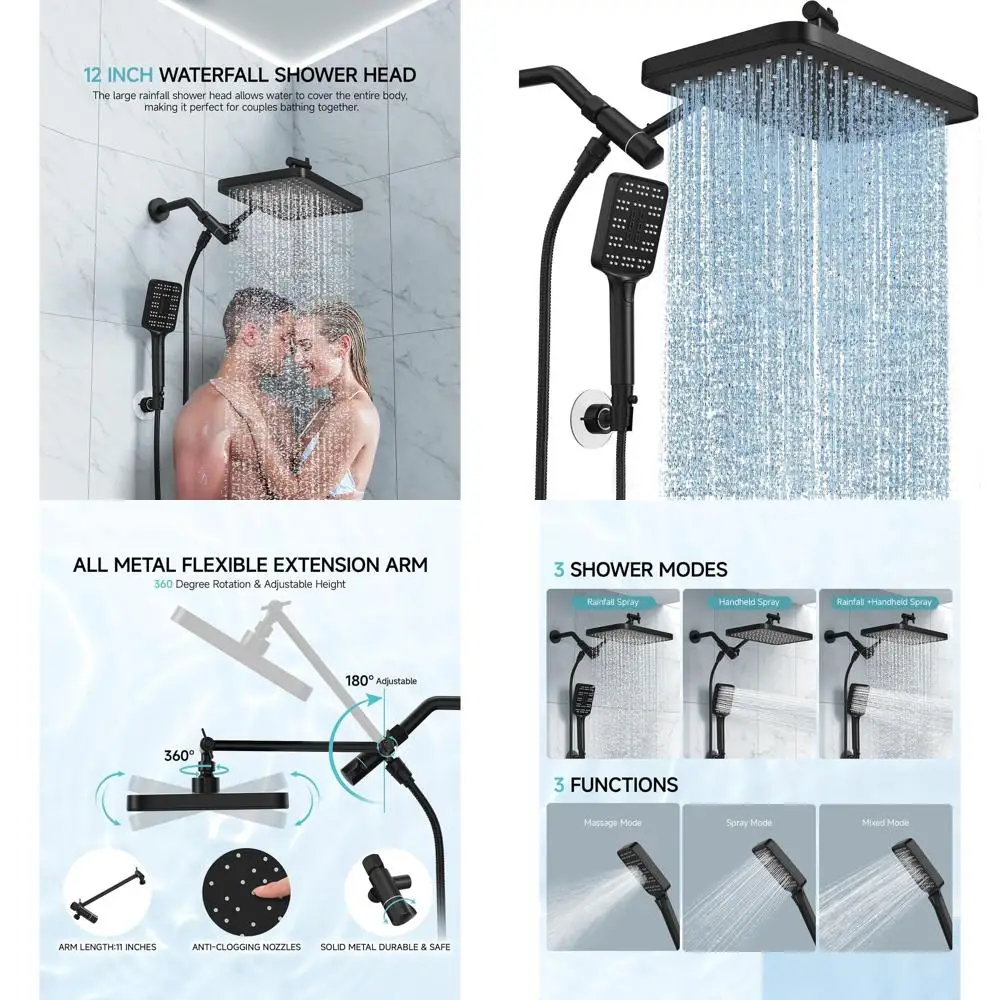 

Matte Black Dual Shower System with Adjustable 12 Rainfall and Handheld Spray