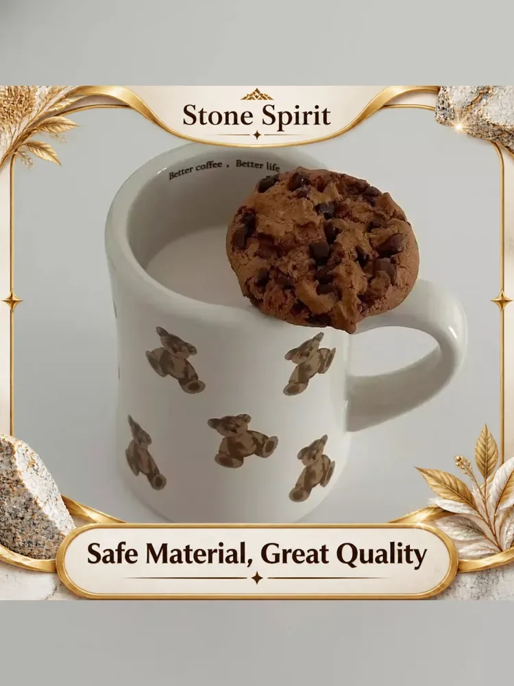 【Premium】Ahunderjiaz-Retro Ceramic Teddy Bear Mug, Breakfast Coffee Milk Cup with Handle, Home Drinking Set, Drinkware Mugs