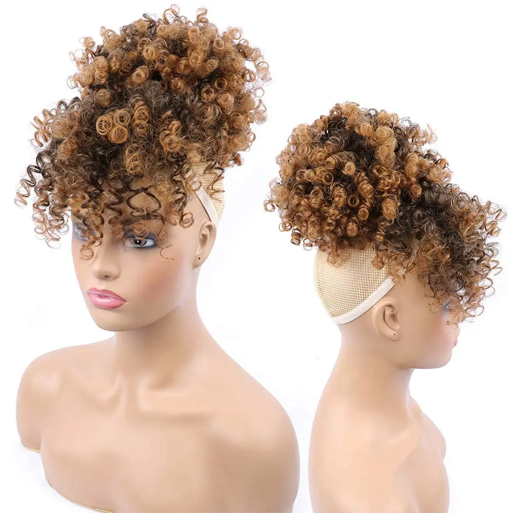 Synthetic Drawstring Ponytail with Bangs Afro Puff Hairpiece