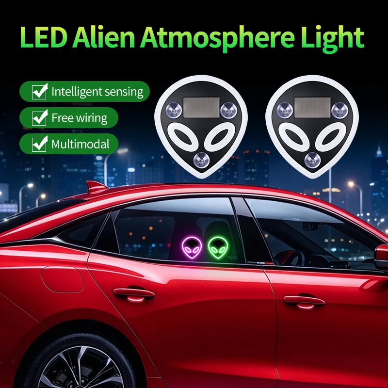 New Solar LED Alien Windshield Warning Flashing Signal Indicator Car LED Ambient Lights with Suction Cup for Auto Window ﻿