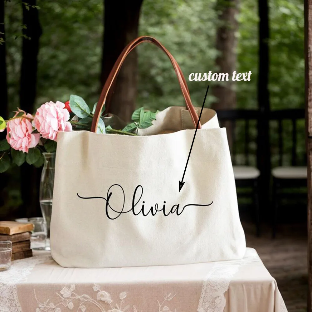 Bridesmaid Tote Bag Personalized Custom Text Bridal Gift Bag Fashion Reusable Shoulder Bag for Bachelorette Party Bridal Shower