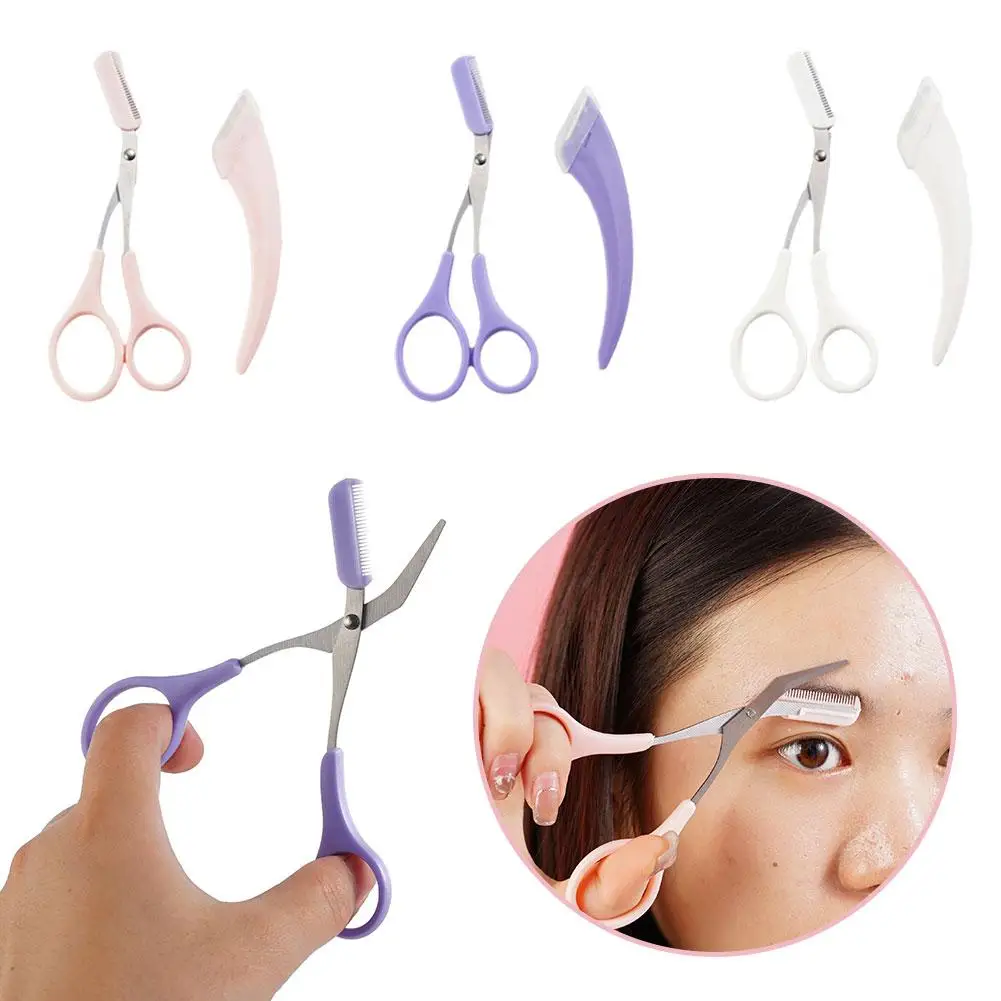 Professional Eyebrow Trimming Curved Eyebrow Razor Eyebrow Scissors With Comb Makeup Tool Hair Removal Accessories