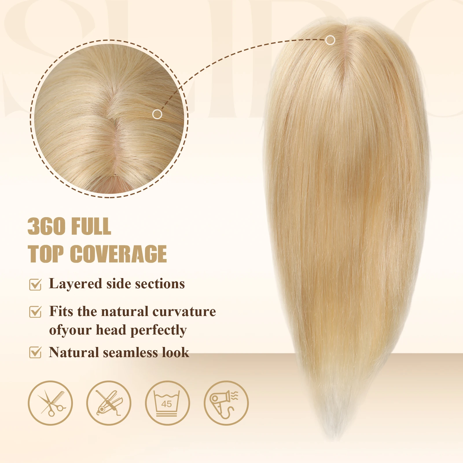 100% Remy Human Hair Toppers for Women 613 Blonde Hair Pieces 12 Inch Middle Part Hair Topper Silk Base Clips in Hair Extension