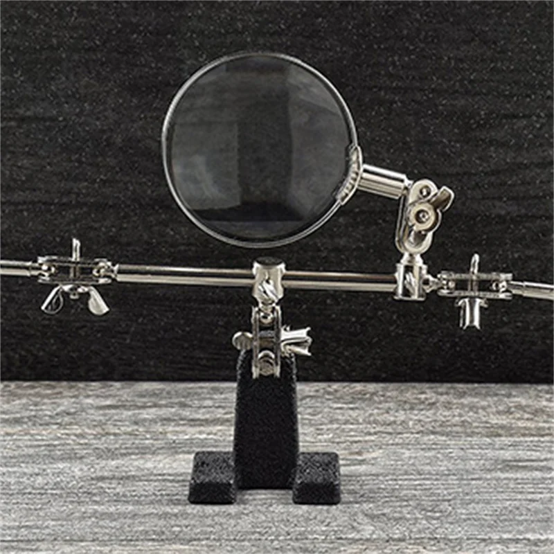 2.5X Third Hand Soldering Iron Stand Helping Clamp Vise Desktop Clip with Auxiliary Magnifying Glass Jewelry Welding Tools