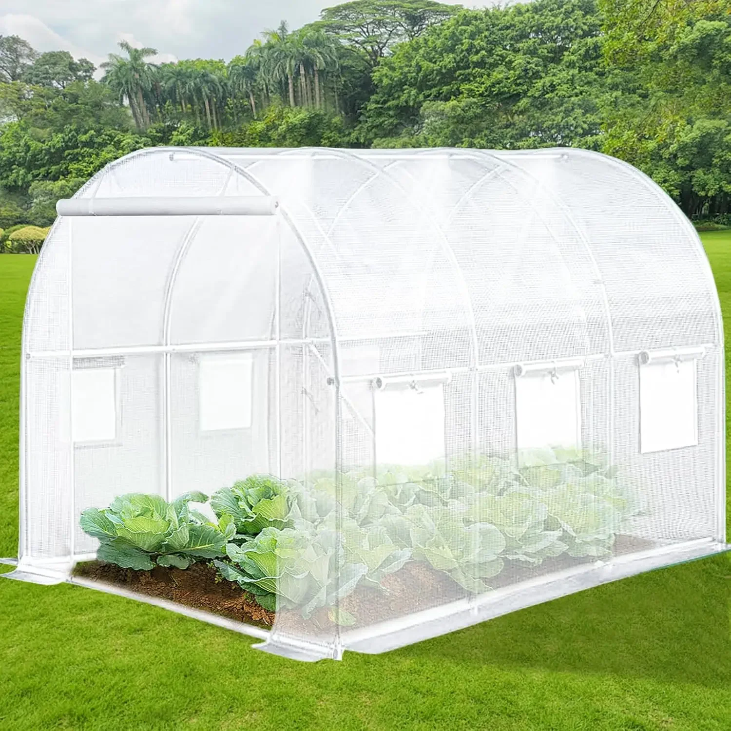 10'x7'x 7' Walk-in Tunnel Greenhouse with Watering System Heavy Duty Portable Green House Protect Gardening Plants