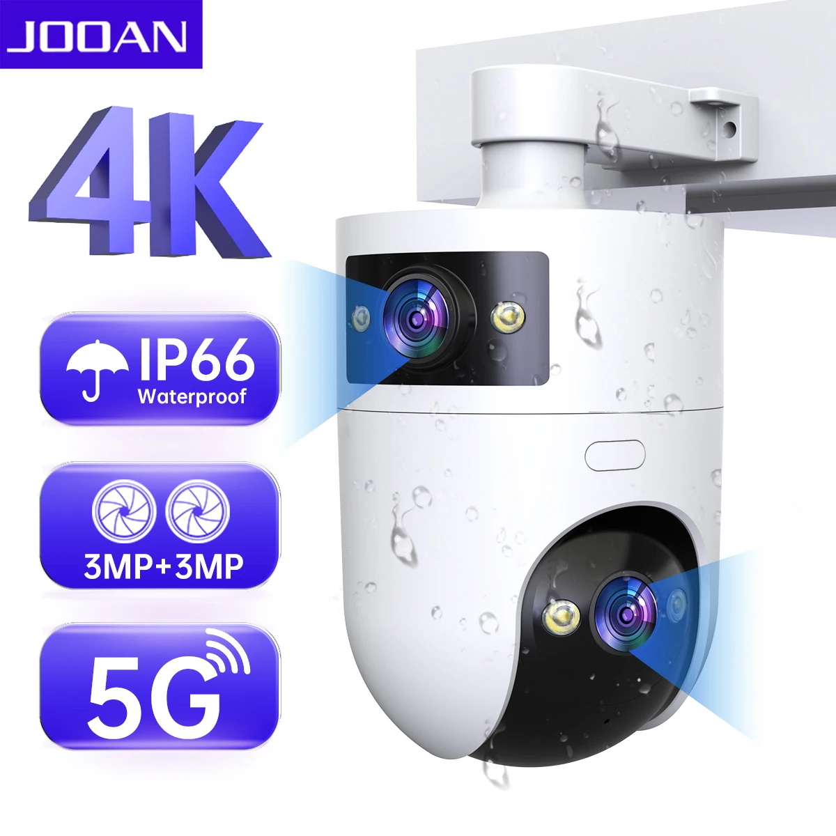 JOOAN 4K 6MP PTZ Wifi Camera Outdoor Dual Lens Dual Screen IP Camera AI Tracking Security Protection CCTV Surveillance Camera