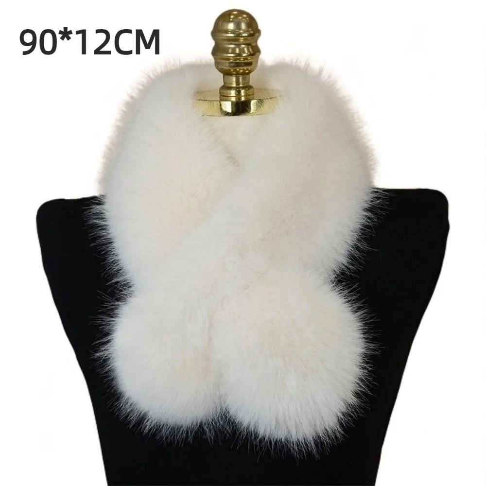 Outdoor Soft Plush Faux Fur Scarf Winter Thicken Cross Scarf Fake Fox Hair Warm Fluffy Neck Warmer Women Girls