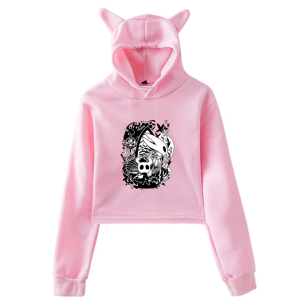 GF Hollow Knight Game Felpa con cappuccio Orecchie di gatto femminile Felpe con cappuccio Manica lunga Crop Top Donna Harajuku Abbigliamento