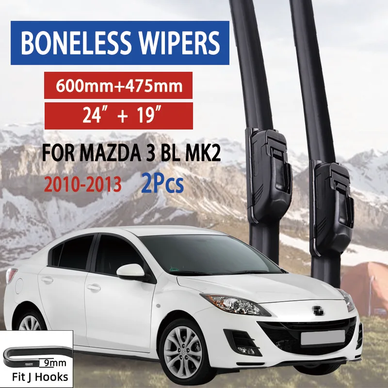 For Mazda 3 BL MK2 2010-2013 Car Wiper U-type Soft Rubber Boneless Wiper HD Quiet Durable Automotive Wiper 24\