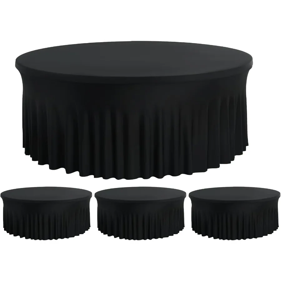

4 Pack Black 72 inch Round Spandex Tablecloth, Wrinkle-Free Stretchy Fitted 6FT Round Tables,Elastic Edge with Skirt,Washable Ta