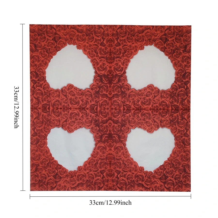 ผ้าเช็ดปากข้อเสนอสุดหรู 33x33 ซม. - กุหลาบสืบราชบัตรพร้อมหัวใจคัตเอาท์ |   พรีเมี่ยม 2 ชั้นสำหรับตกแต่งโต๊ะงานแต่งงาน, การตอกย้ำคำสาบาน 10/20 ชิ้น