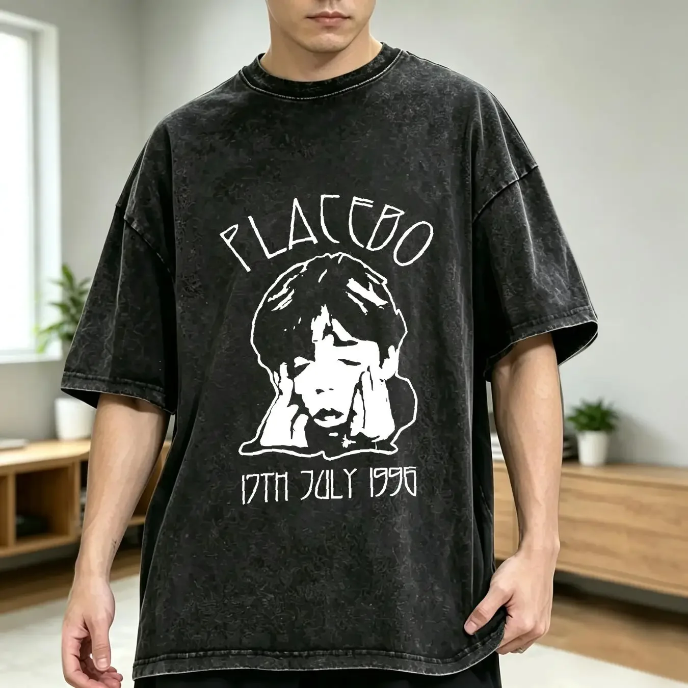 washed T Shirt PLACEBO FACE 17TH JULY 1996 NEW OFFICIAL BAND RARE long or short sleeves vintage Washed homme Comfortable