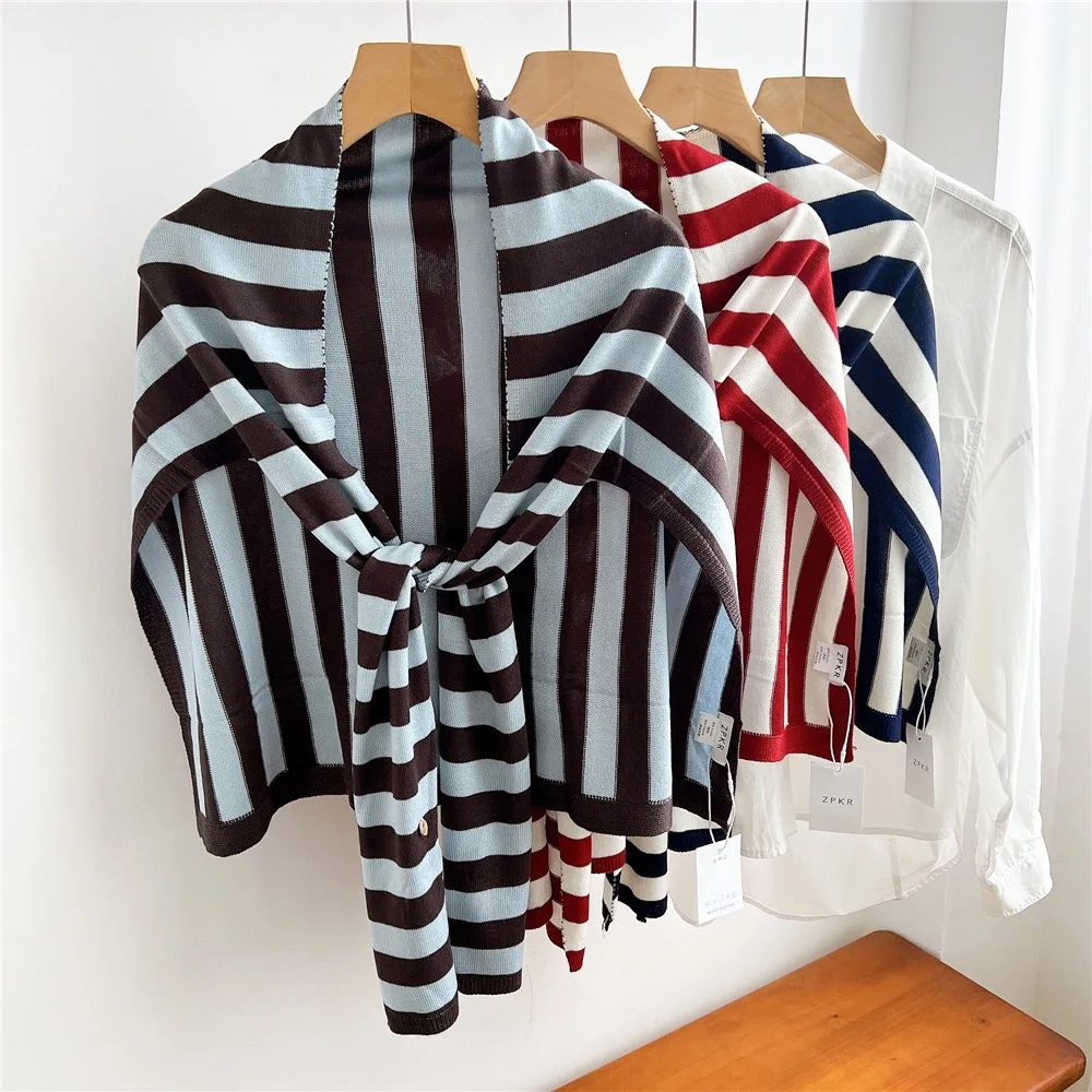 

Korean Neck Guard Scarves Striped Linen Woman Knitted Warm Shawl Winter Wool Blouse Shoulders Fake Collar Cape Knotted Scarf New