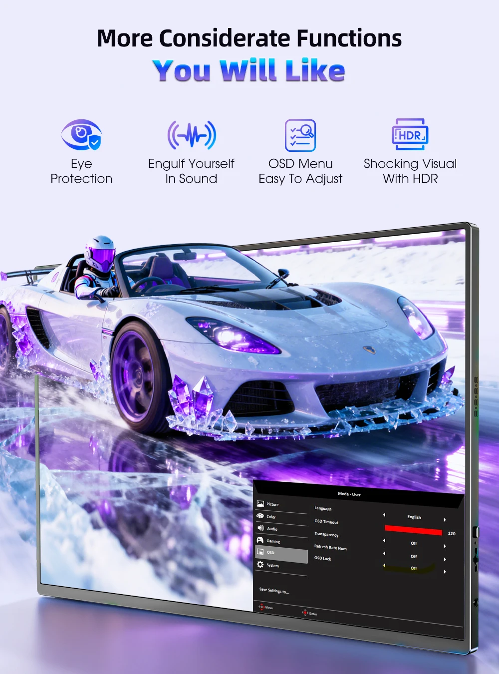 شاشة ألعاب محمولة UPERFECT 2K 120Hz مقاس 16 بوصة 16:10 500 Nits 10Bits شاشة خارجية لأجهزة الكمبيوتر المحمول مع VESA وغطاء HDR FreeSync Eye Care للكمبيوتر الشخصي والهاتف ووحدة التحكم في الألعاب