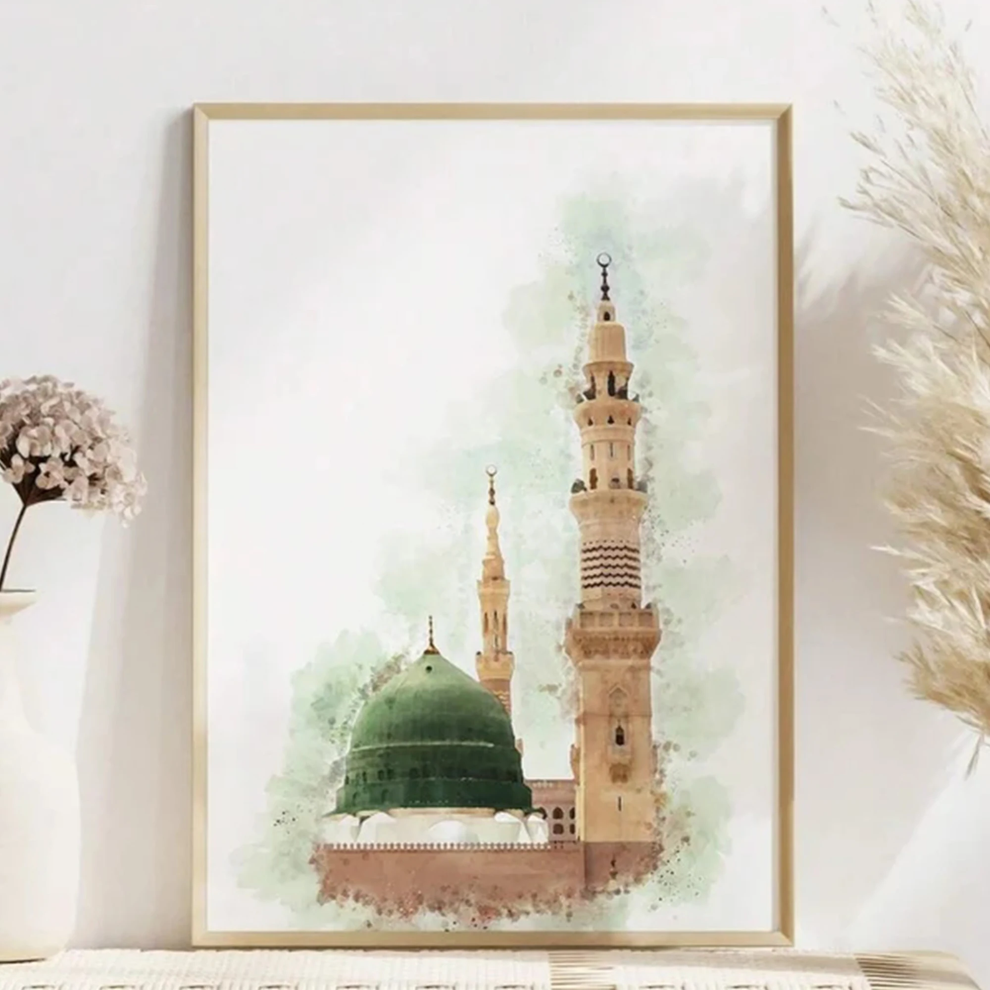 Retro Masjid An-Nabawi Islamic Wall Art Print Canvas Painting Poster Picture For Living Room,Bedroom Home Decor