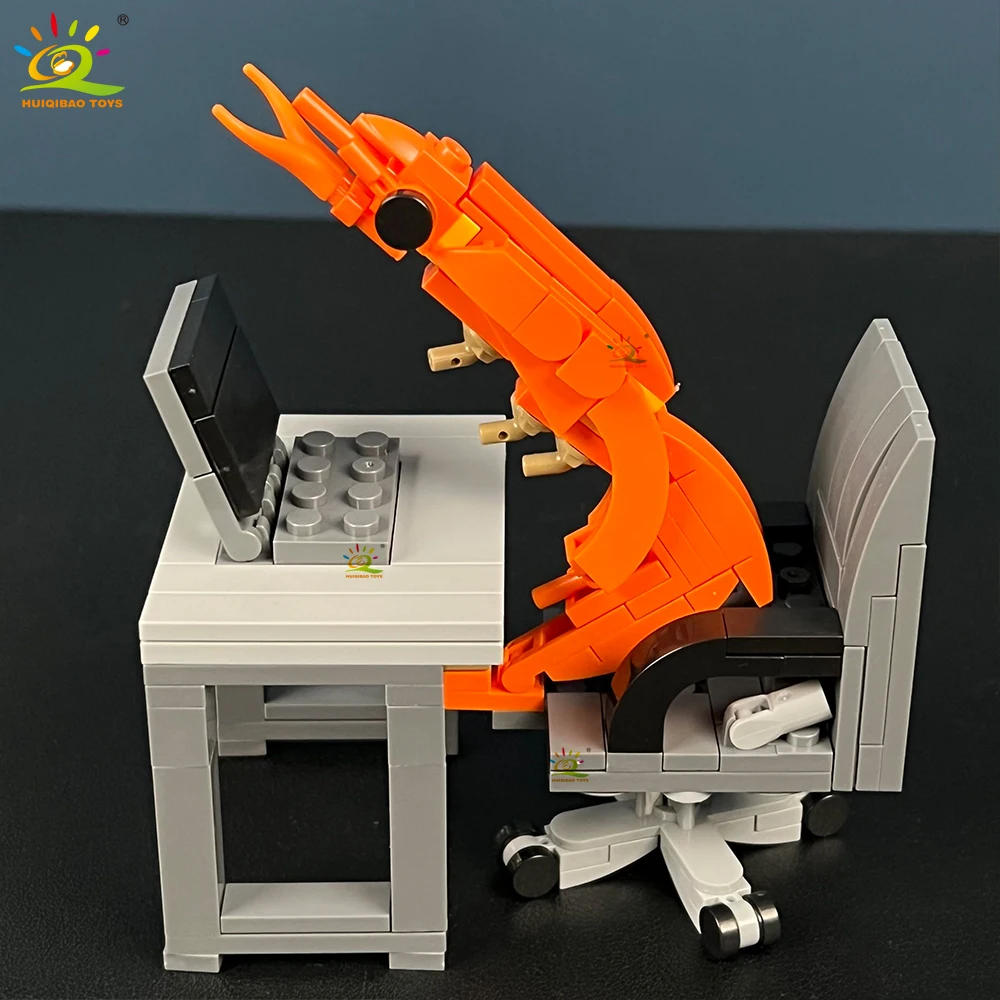 HUIQIBAO Kreatives MOC-Baustein-Garnelen-Modell, Figuren, Puzzle, Montage, Internet-Berühmtheit, kreative Parodien, zusammengebautes Spielzeug – Detail 3