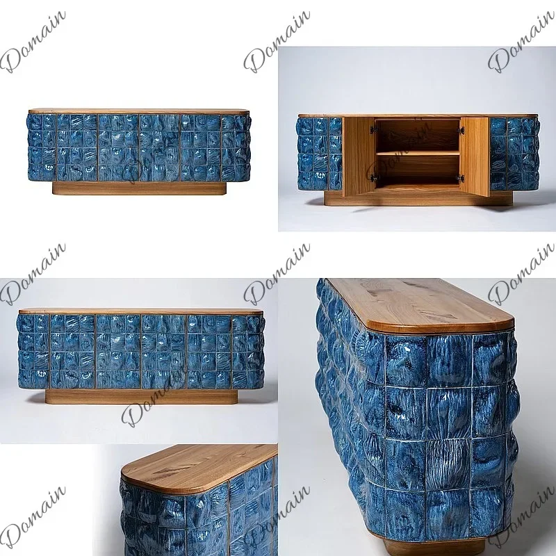 ZX Italian Designer Art Entryway Cabinet Luxury Sideboard Solid Wood Painted Living Room Decorative Storage Cabinet