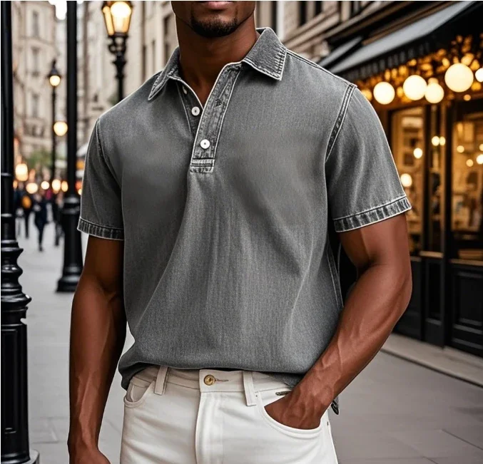 New Men's Retro Lapel Polo Shirt Solid Color Business Casual Short Sleeved T-shirt Men's Hot Summer Thin Version