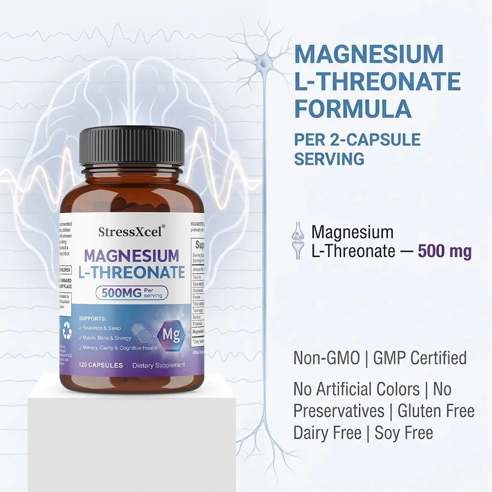 L-Threonate Magnesium - Anti-aging, Enhances Cellular Energy, Promotes Heart and Brain Function, 120 Capsules