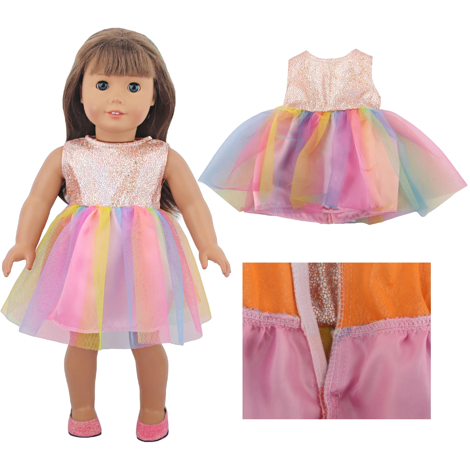 Cute Doll Clothes Set Denim Jacket Outfit,Bear Jumpsuit,Striped Dress& Party Gown for 18"American & 43cm Baby Newborn Girl Dolls