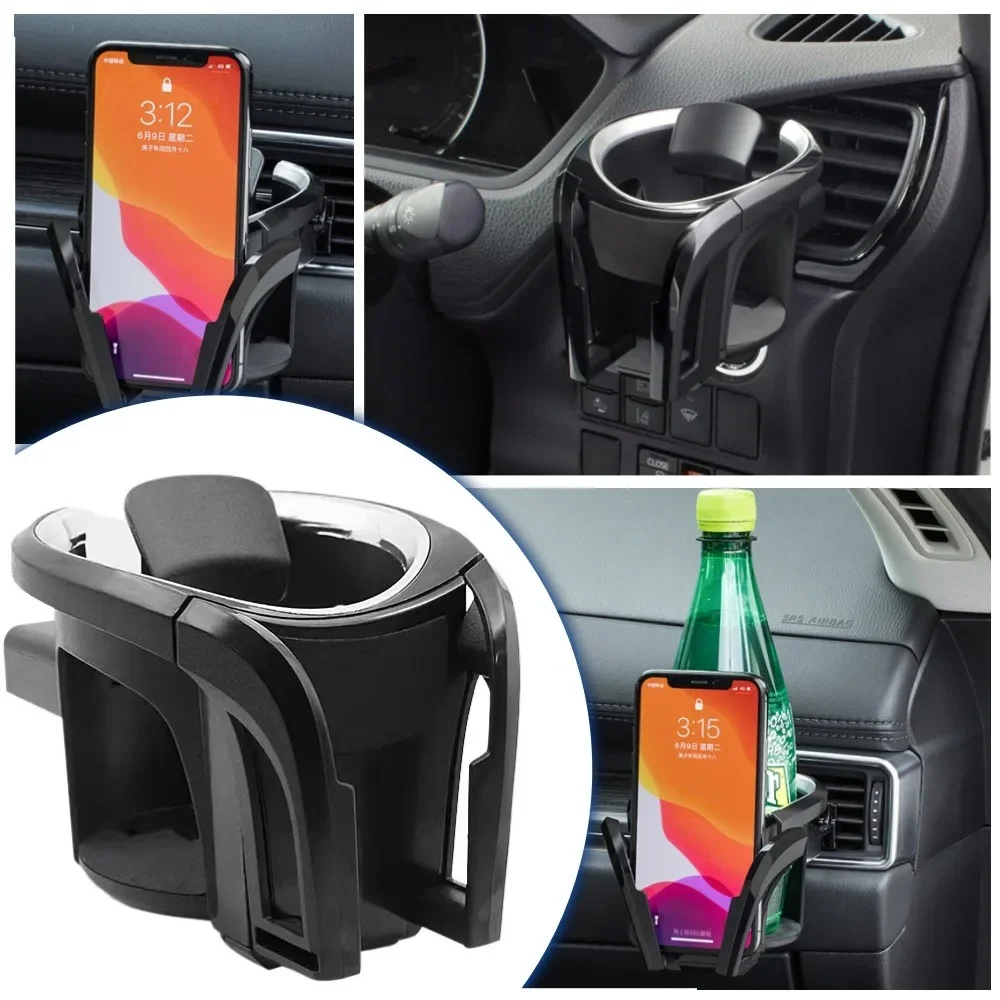 Auto-Getränkehalter, 2-in-1, fest, verstellbar, mit Telefonhalter, Getränkehalter, universelles Aufbewahrungsregal für Getränkewasserflaschen, Autozubehör