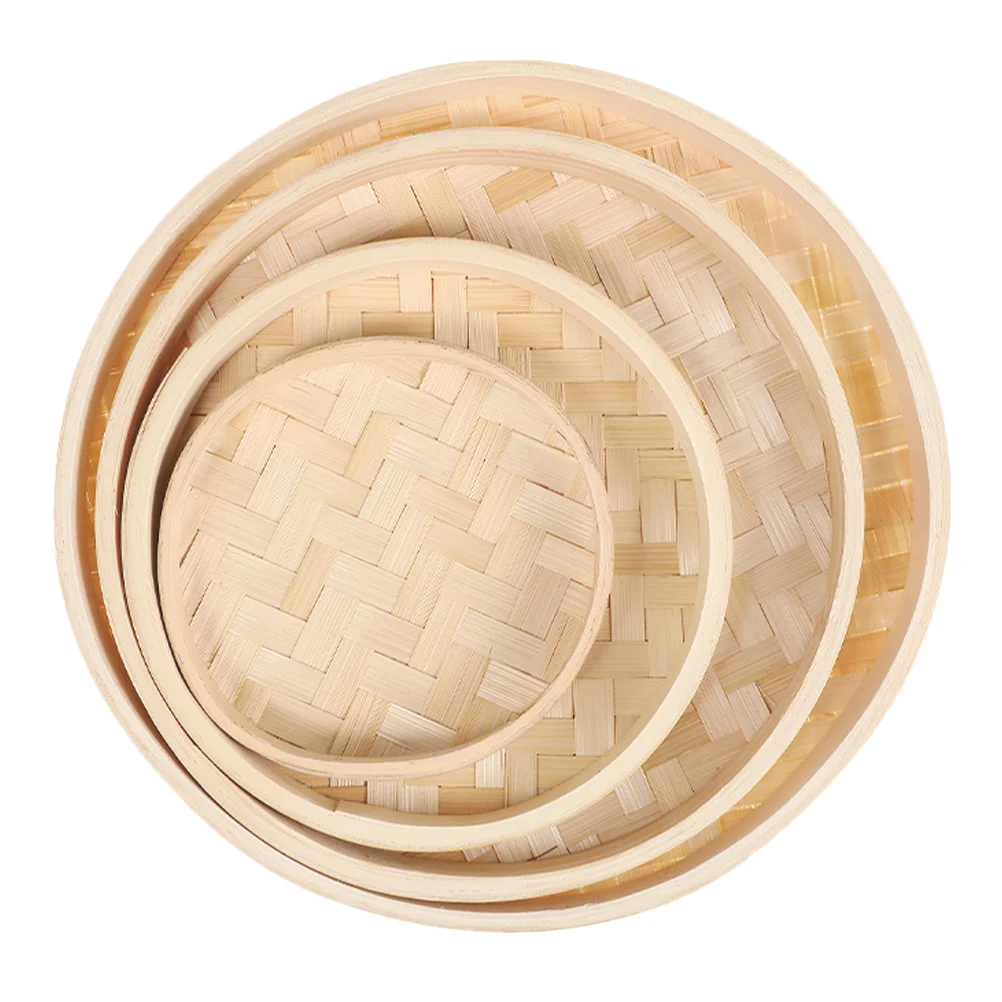 

4Pcs Bamboo Weaving Storage Basket Set Multipurpose Tray Large Capacity Desktop Organizer Fruit Bread Vegetable Basket