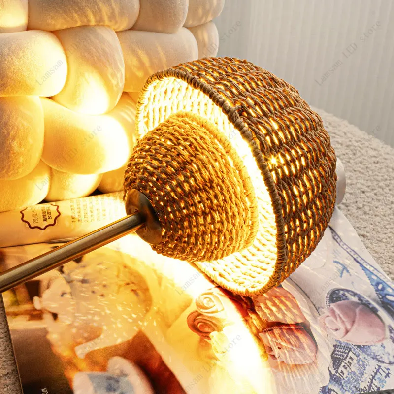 Rattan Flower Bud Lamp USB DC Powered Pastoral LED Desk Light Tricolored Bedside Night Light Living Room Hotel Dining Room