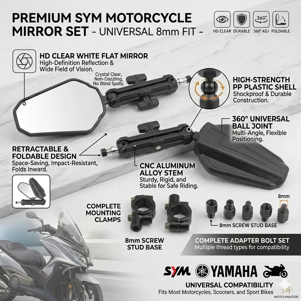 

For upgraded KLR650 KLR 650 klr650 Folding Rear Off-road ADV ATV Rearview Mirrors Foldable Clear Wide Views Durable