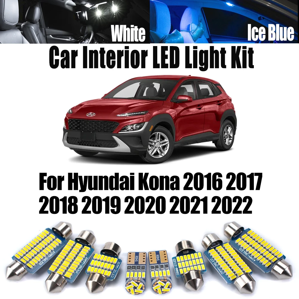 

13Pcs Canbus LED Interior Map Dome Trunk Light ​Kit For Hyundai Kona 2016-2018 2019 2020 2021 2022 Car Accessories Ceiling Bulbs