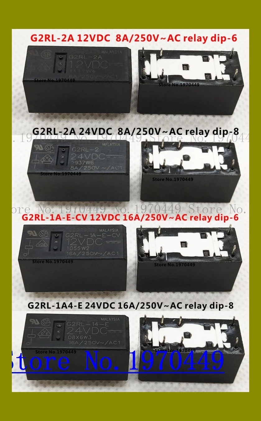 

G2RL-2 12VDC 8A relay dip-6 G2RL-2 24VDC 8A relay dip-8 G2RL-1A-E-CV 12VDC 16A relay dip-6 G2RL-1A4-E 24VDC 16A relay dip-8