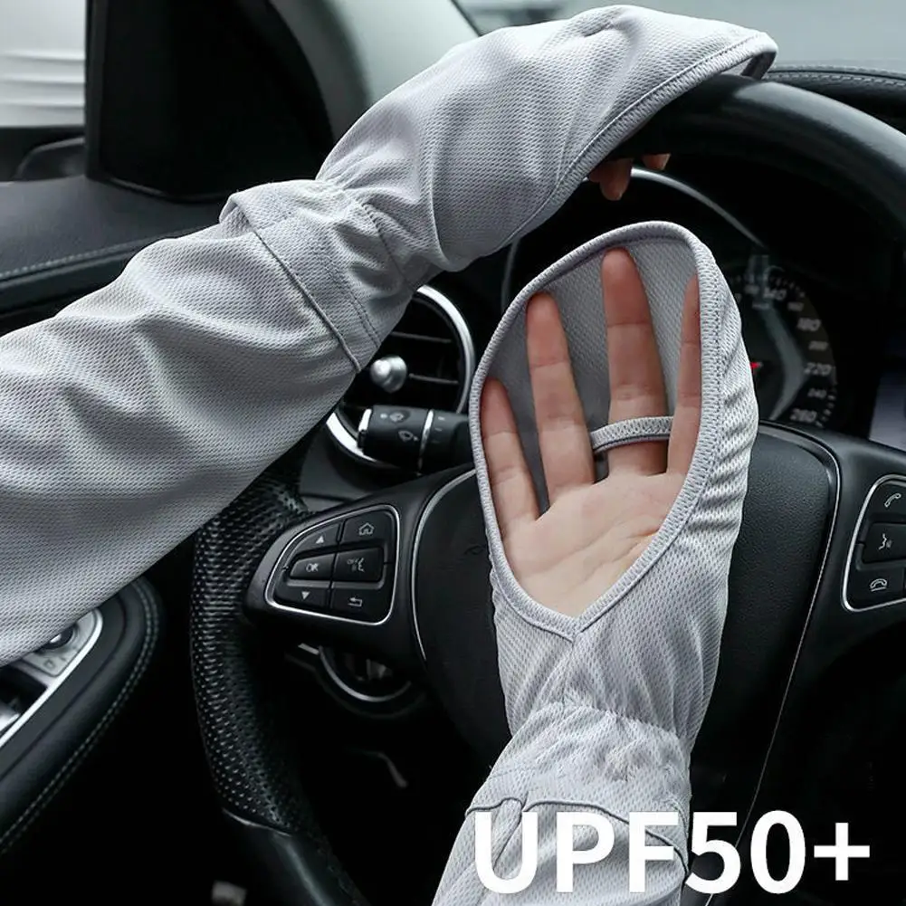 1 Pair Solid Color Ice Silk Gloves Women Driving Sunscreen Sleeves Loose Breathable Arm Protectors Uv Outdoor Horseshoe Sleeve